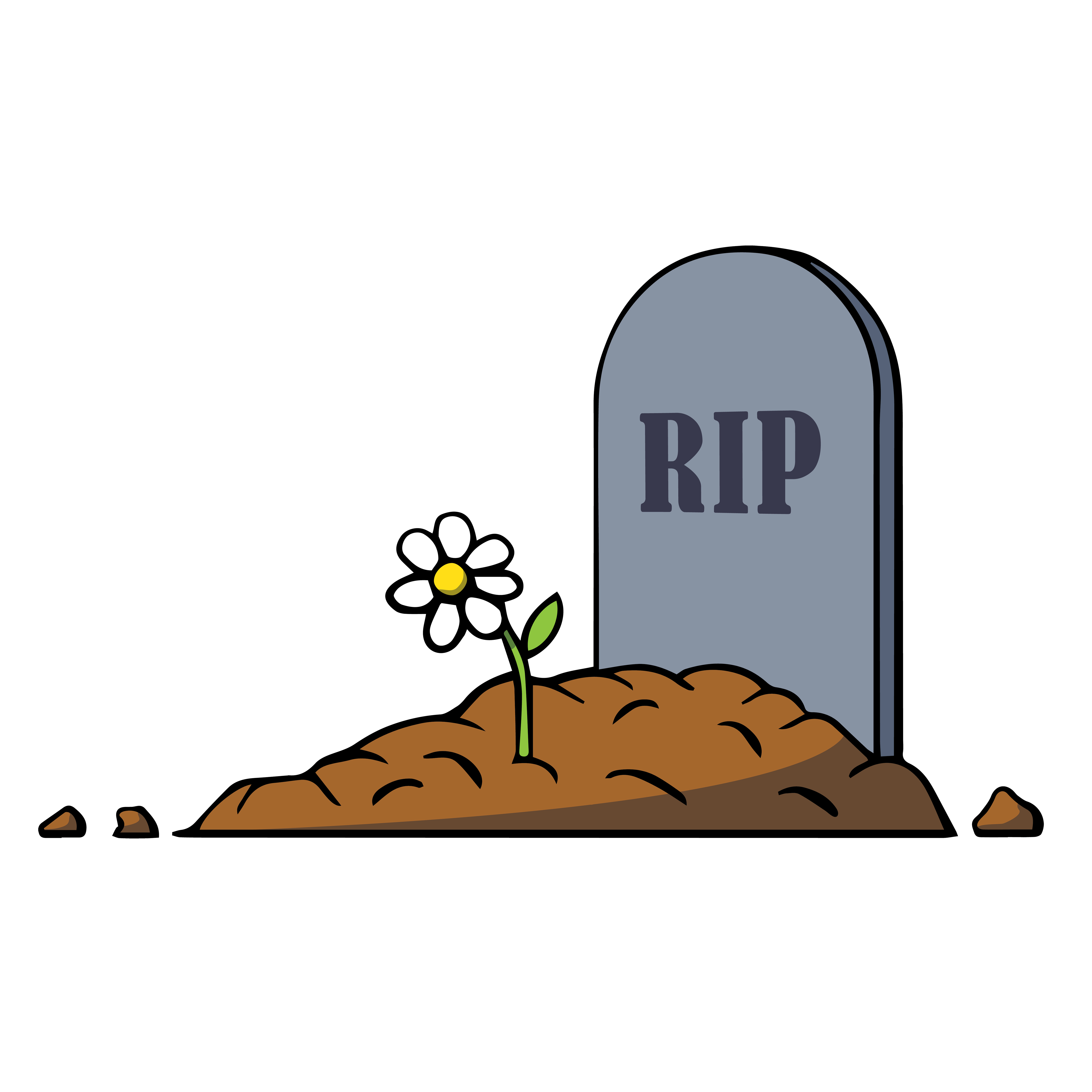 Cartoon Grave With Tombstone And Flower Vector Illustration Jagged.